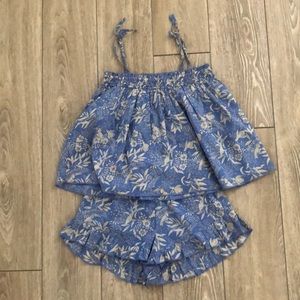 Scotch & Soda girls top and shorts set size 10 blue bird floral print.